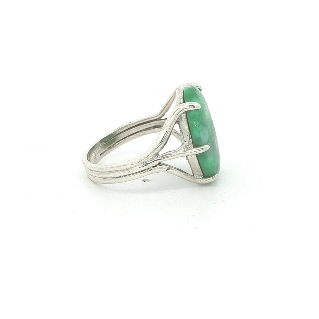 Estate Sterling Silver Oval Green Agate Statement Ring – SZ 7.50