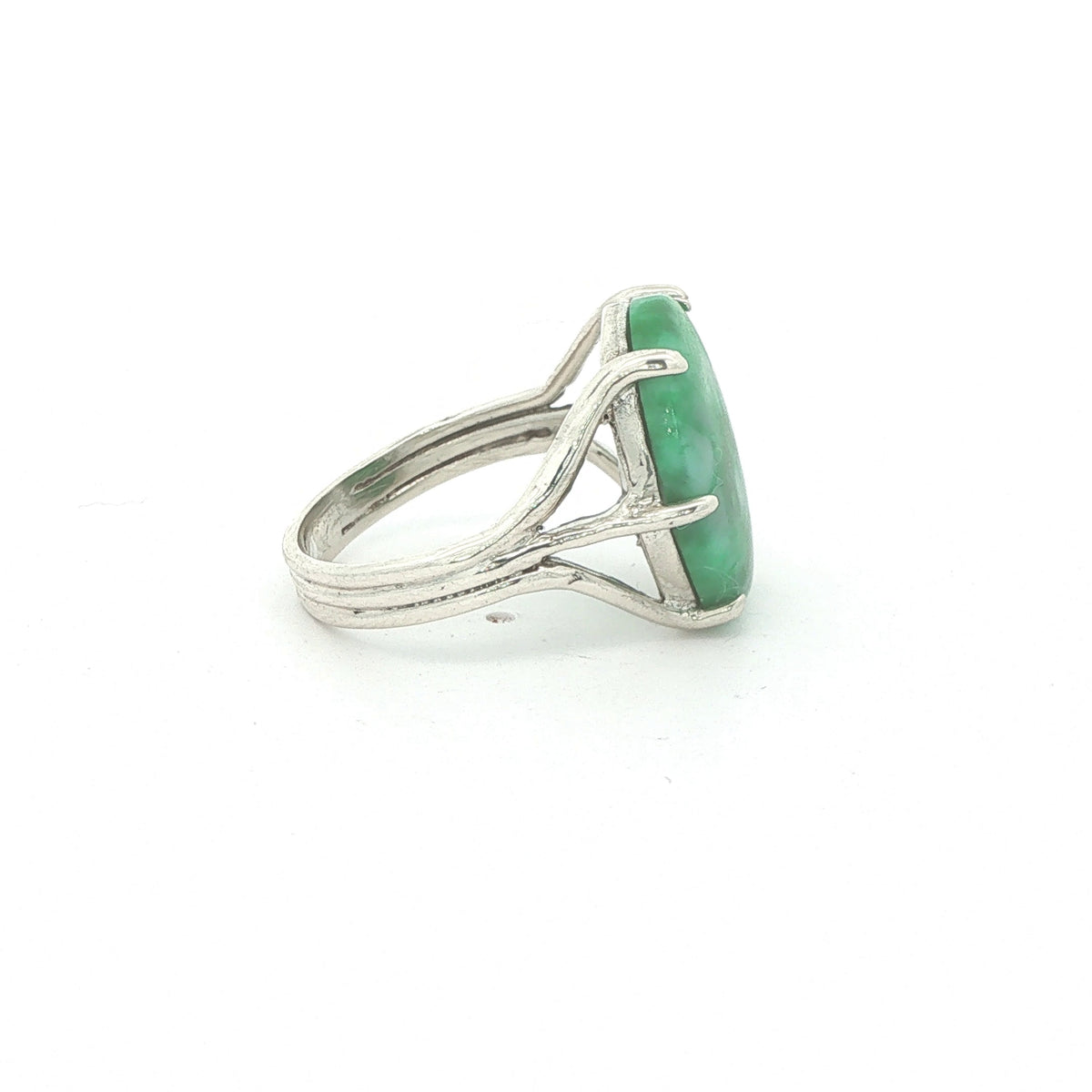 Estate Sterling Silver Oval Green Agate Statement Ring – SZ 7.50