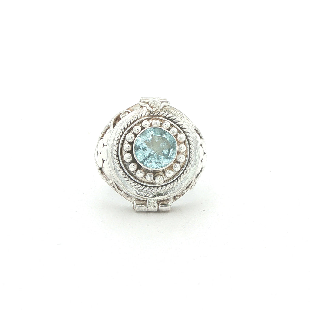 Vintage Estate Silver Aquamarine Poison-Style Locket Ring – SZ 7