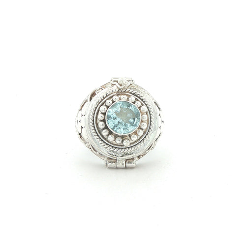 Vintage Estate Silver Aquamarine Poison-Style Locket Ring – SZ 7