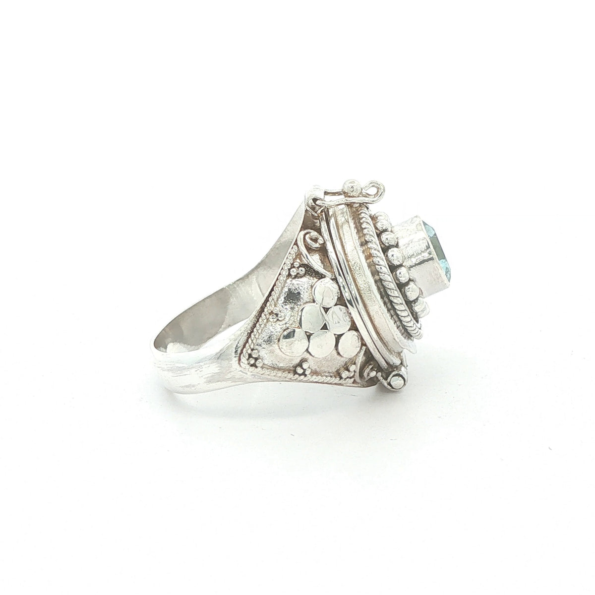 Vintage Estate Silver Aquamarine Poison-Style Locket Ring – SZ 7