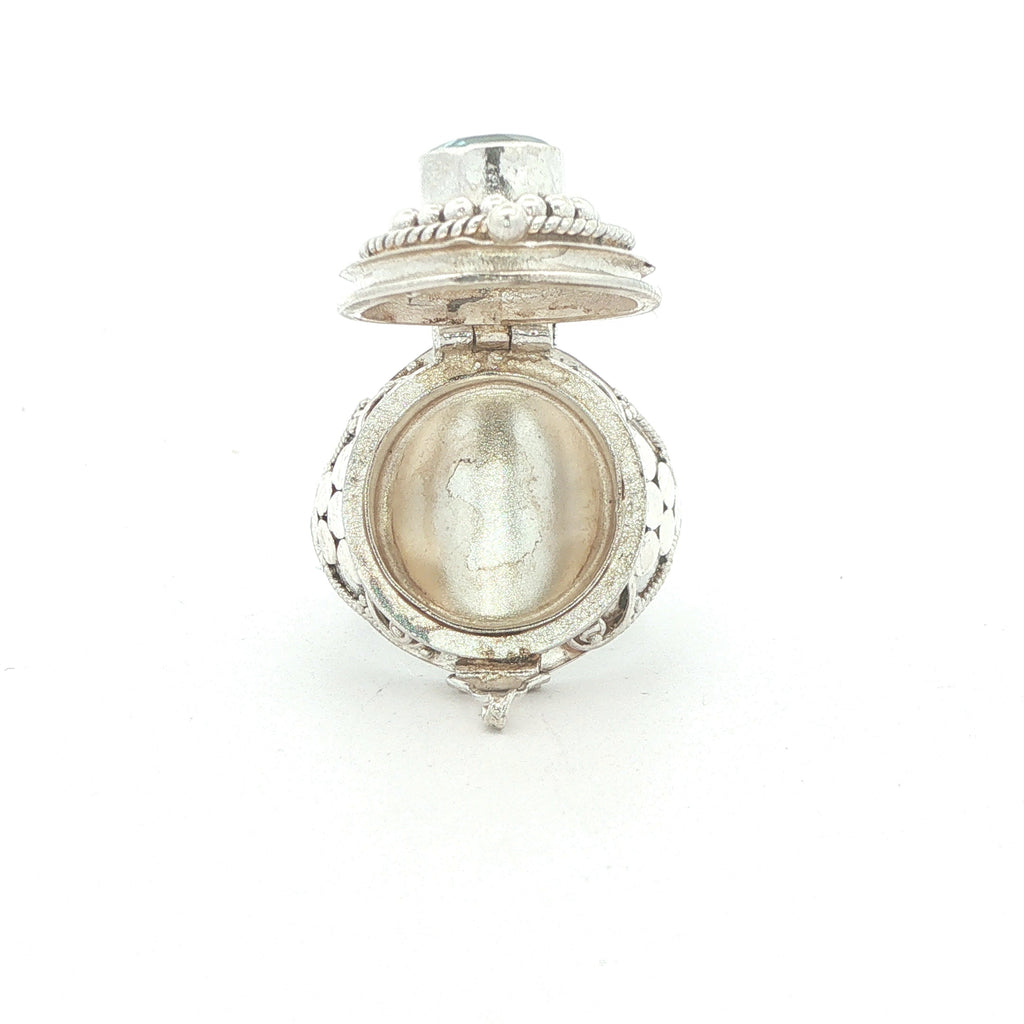 Vintage Estate Silver Aquamarine Poison-Style Locket Ring – SZ 7