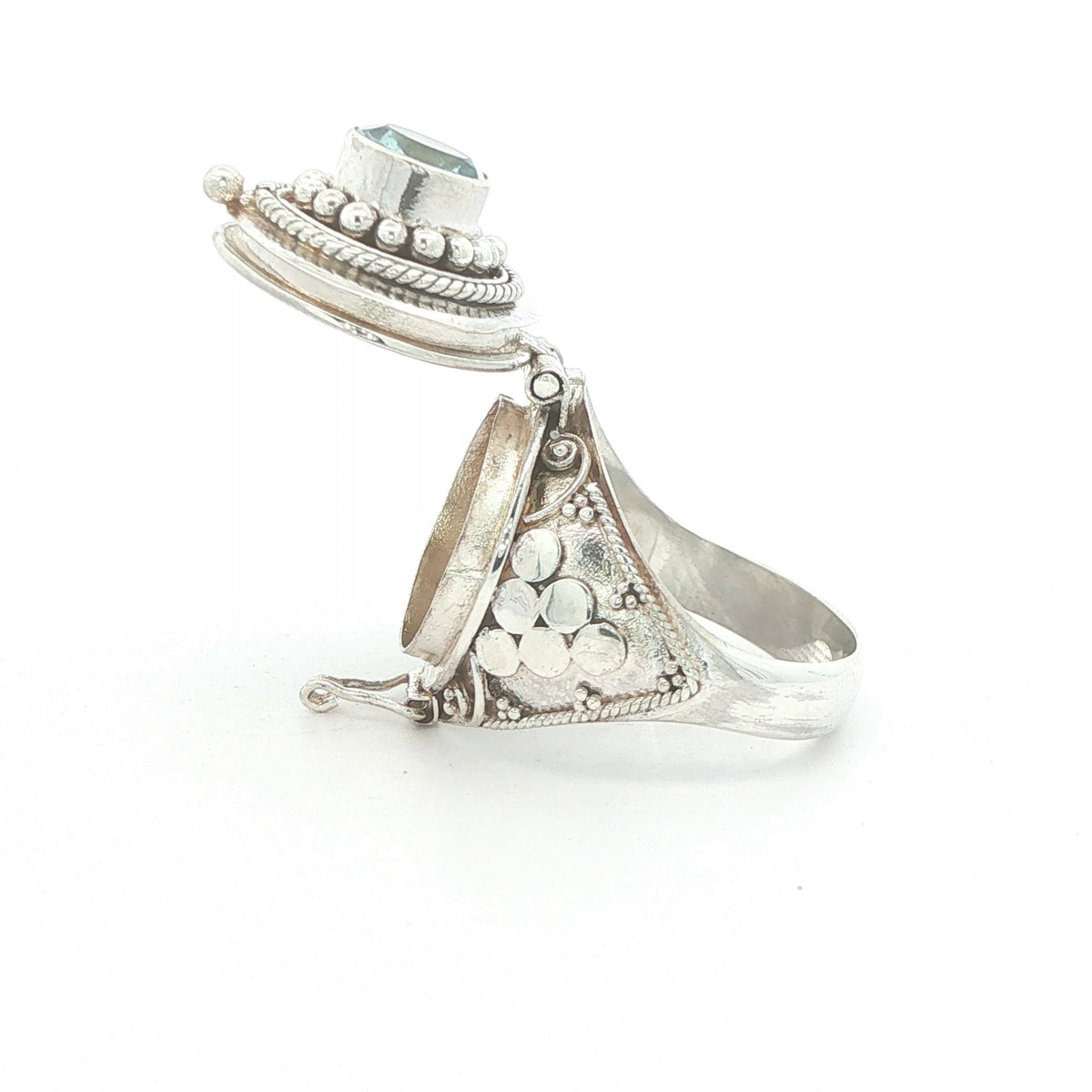 Vintage Estate Silver Aquamarine Poison-Style Locket Ring – SZ 7
