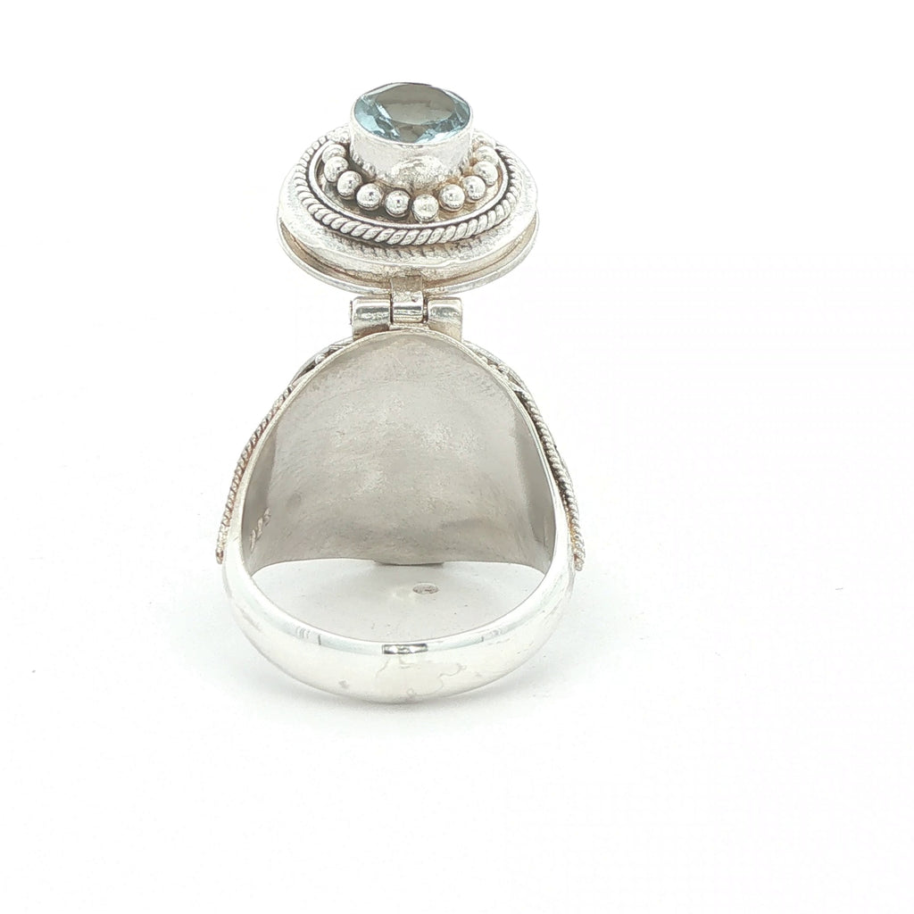 Vintage Estate Silver Aquamarine Poison-Style Locket Ring – SZ 7