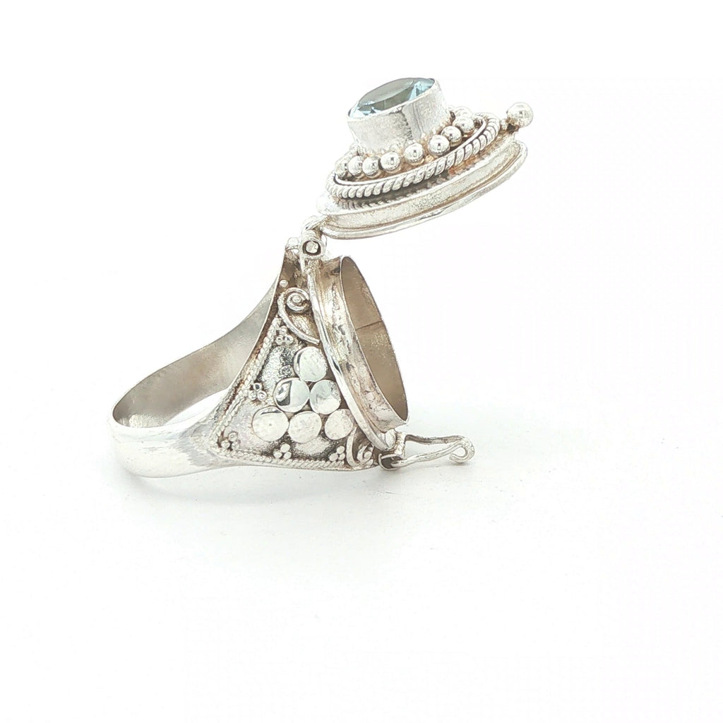 Vintage Estate Silver Aquamarine Poison-Style Locket Ring – SZ 7