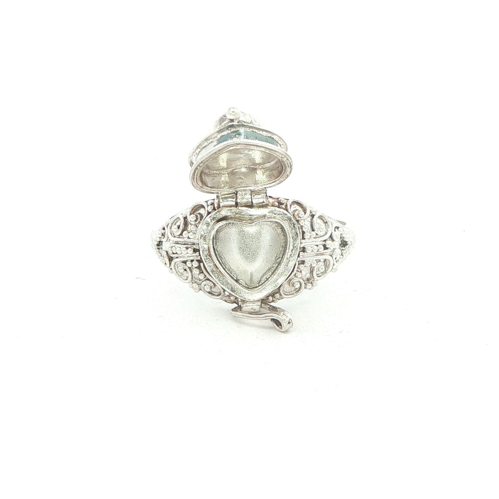 Vintage Estate Sterling Silver Aquamarine Heart Poison Ring – SZ 9
