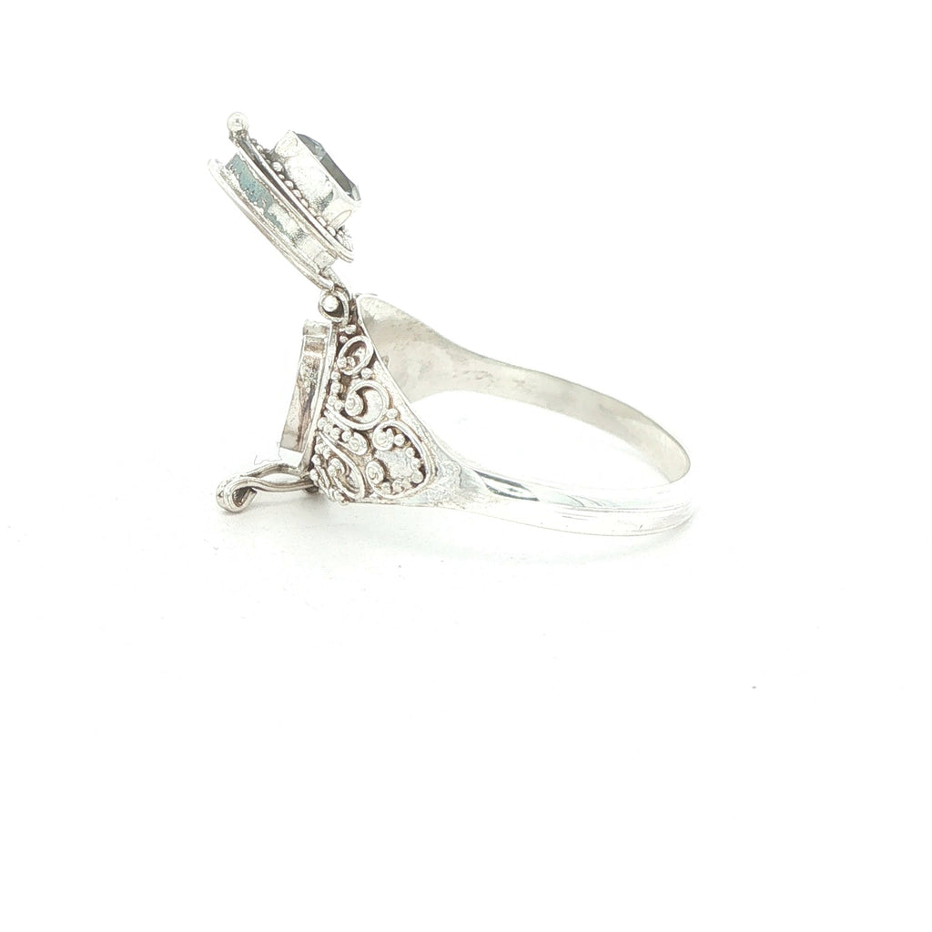 Vintage Estate Sterling Silver Aquamarine Heart Poison Ring – SZ 9