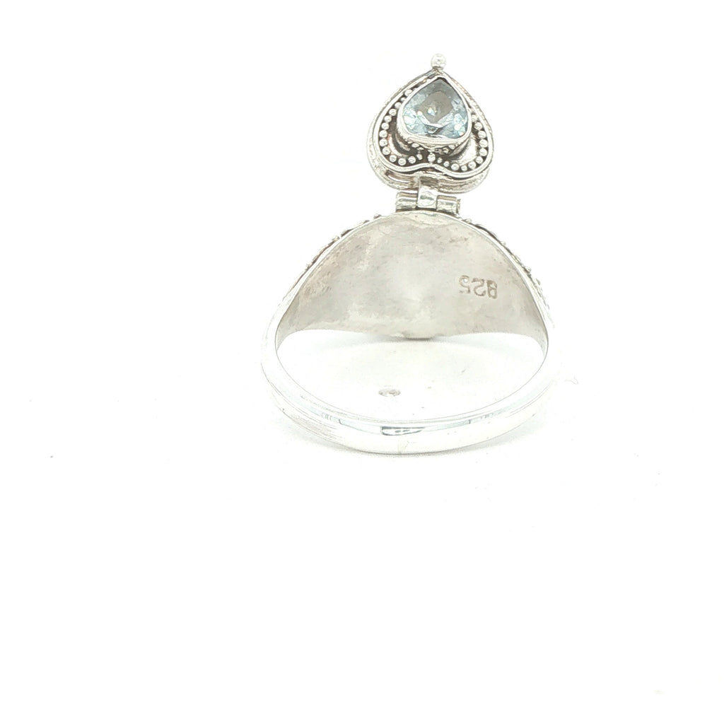 Vintage Estate Sterling Silver Aquamarine Heart Poison Ring – SZ 9