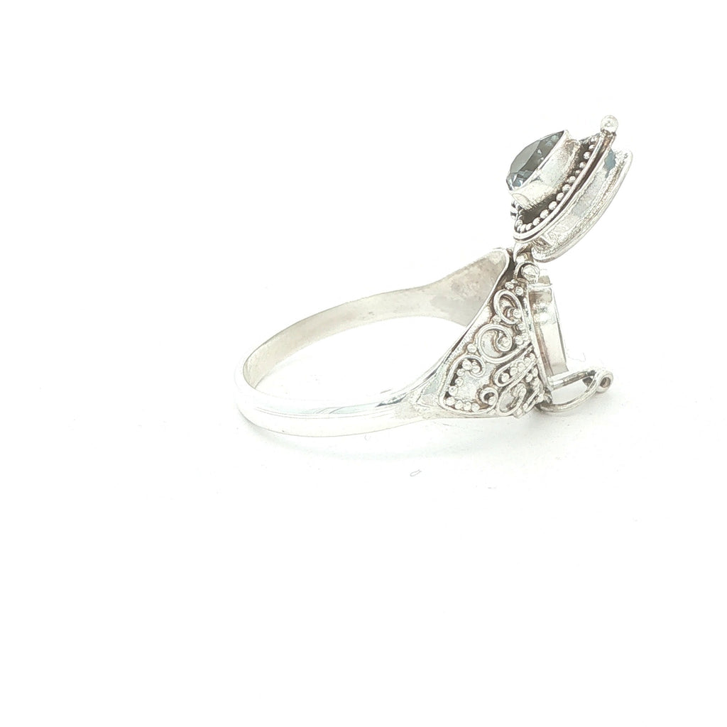 Vintage Estate Sterling Silver Aquamarine Heart Poison Ring – SZ 9