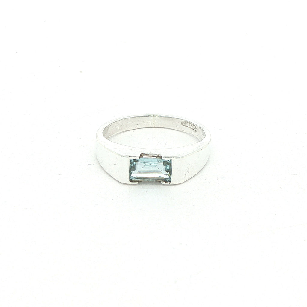 Estate Silver Emerald-Cut Aquamarine Ring – SZ 7.25