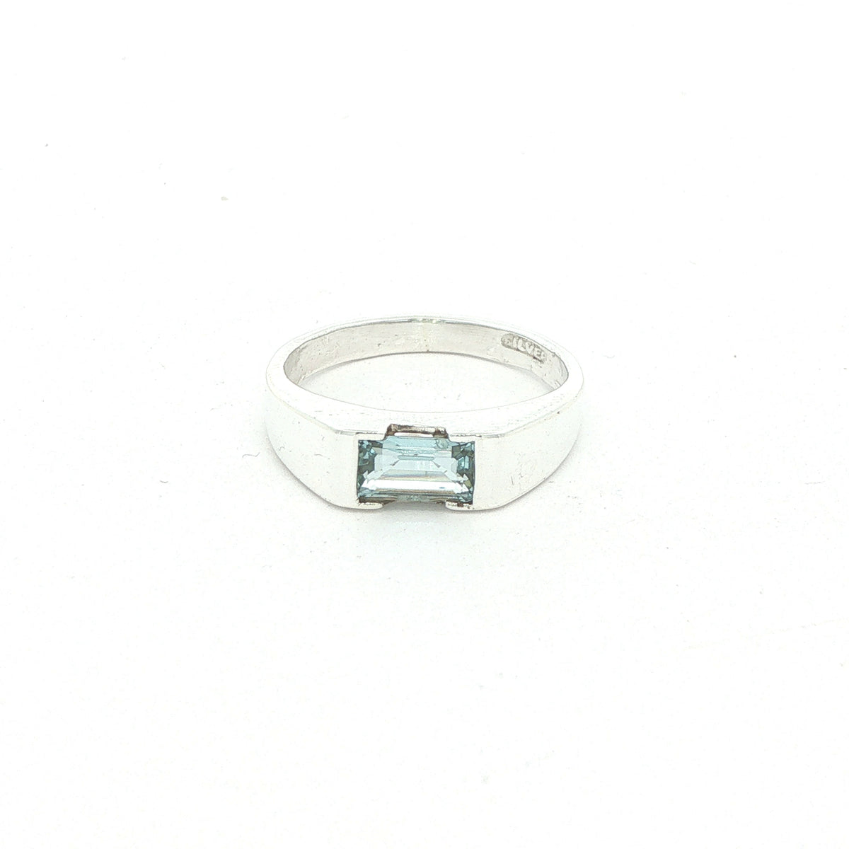 Estate Silver Emerald-Cut Aquamarine Ring – SZ 7.25
