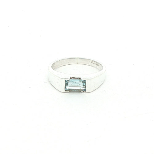 Estate Silver Emerald-Cut Aquamarine Ring – SZ 7.25