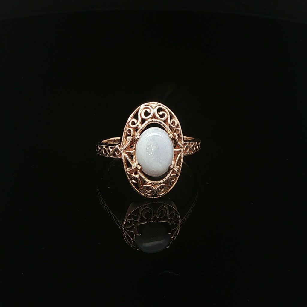 14K Gold Natural Opal Filigree Ring – Size 5.75