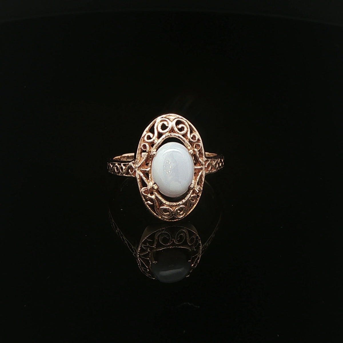 14K Gold Natural Opal Filigree Ring – Size 5.75