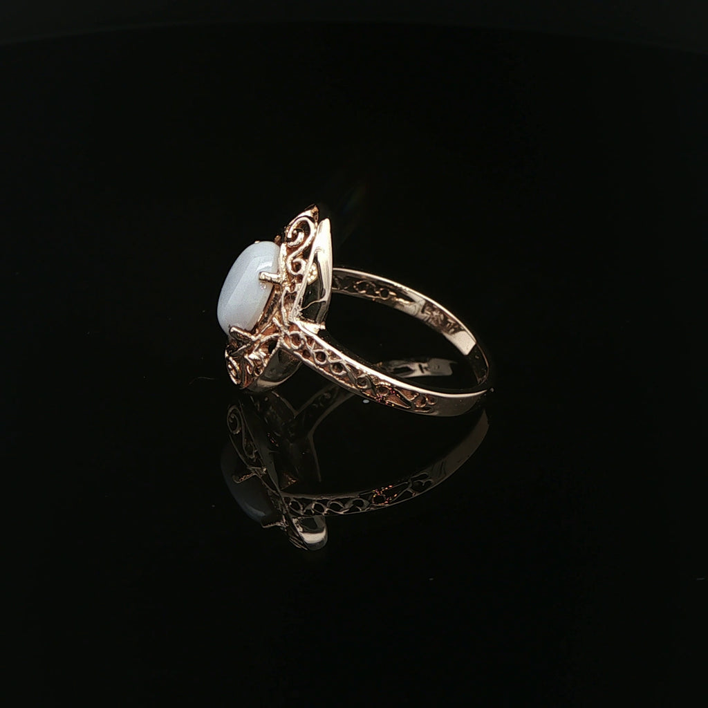 14K Gold Natural Opal Filigree Ring – Size 5.75