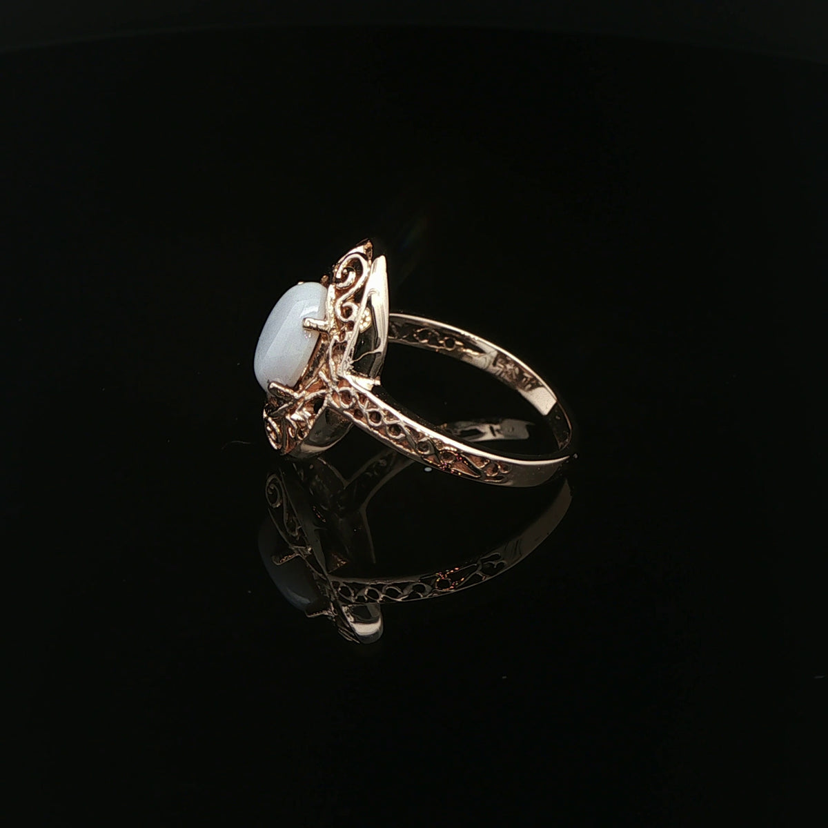 14K Gold Natural Opal Filigree Ring – Size 5.75