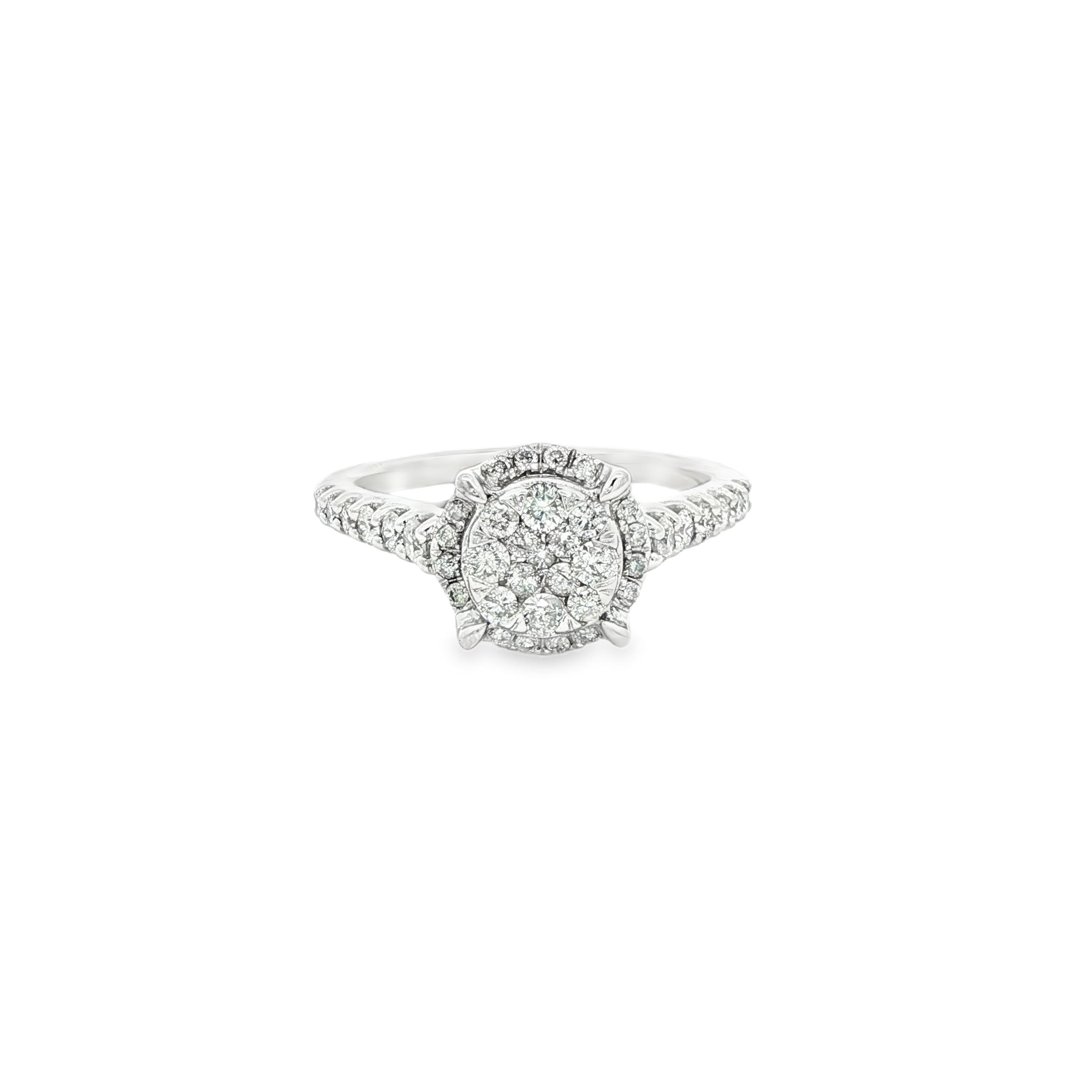 14k White Gold Round Halo Diamond Cluster Engagement Ring