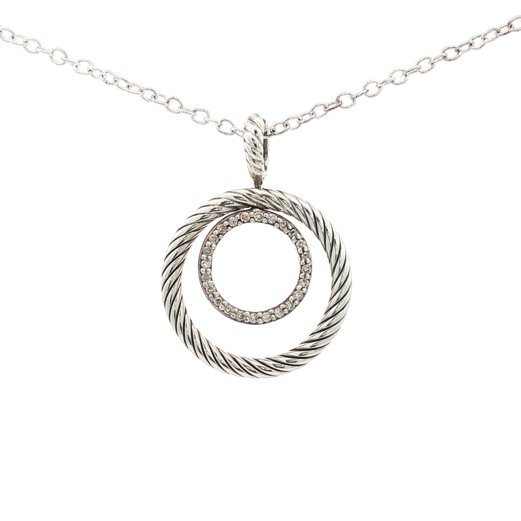 Estate David Yurman Sterling Silver Cable Circle Pendant with Diamonds