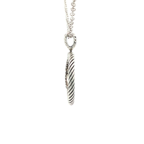 Estate David Yurman Sterling Silver Cable Circle Pendant with Diamonds