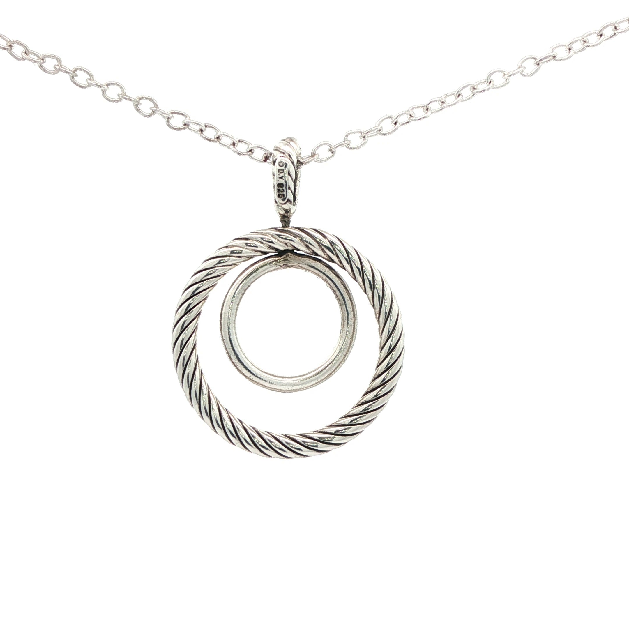 Estate David Yurman Sterling Silver Cable Circle Pendant with Diamonds