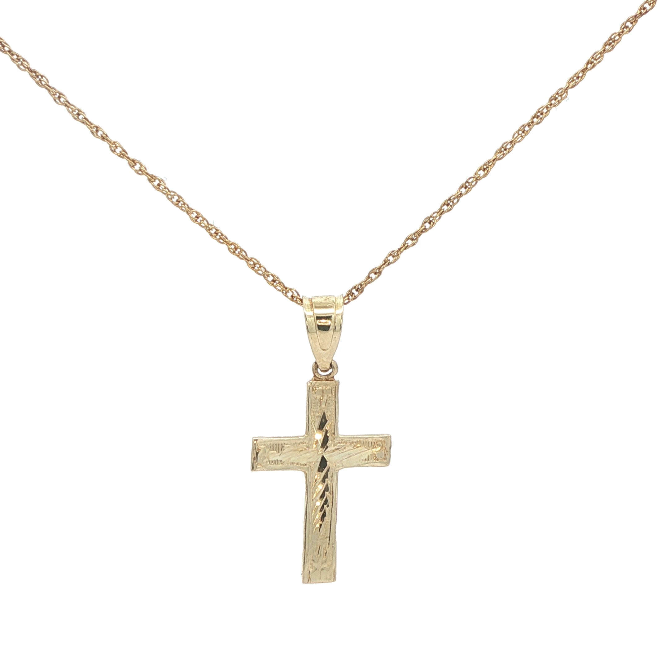 10K Yellow Gold Cross Pendant - Diamond-Cut Engraved Estate Jewelry