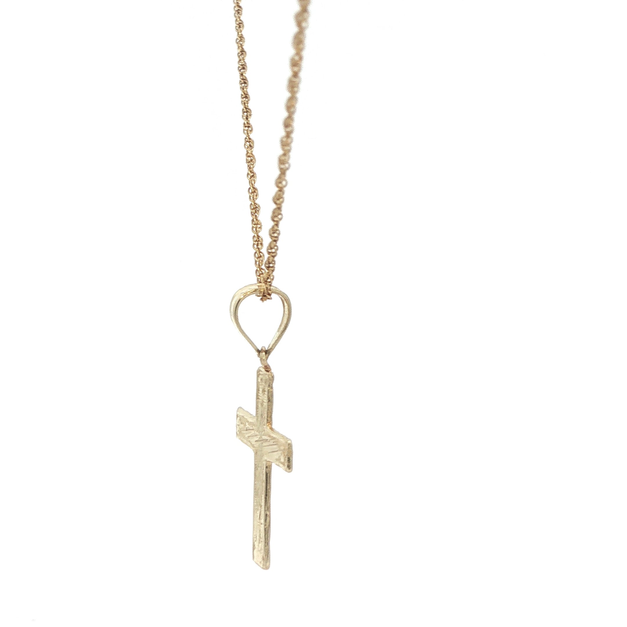 10K Yellow Gold Cross Pendant - Diamond-Cut Engraved Estate Jewelry