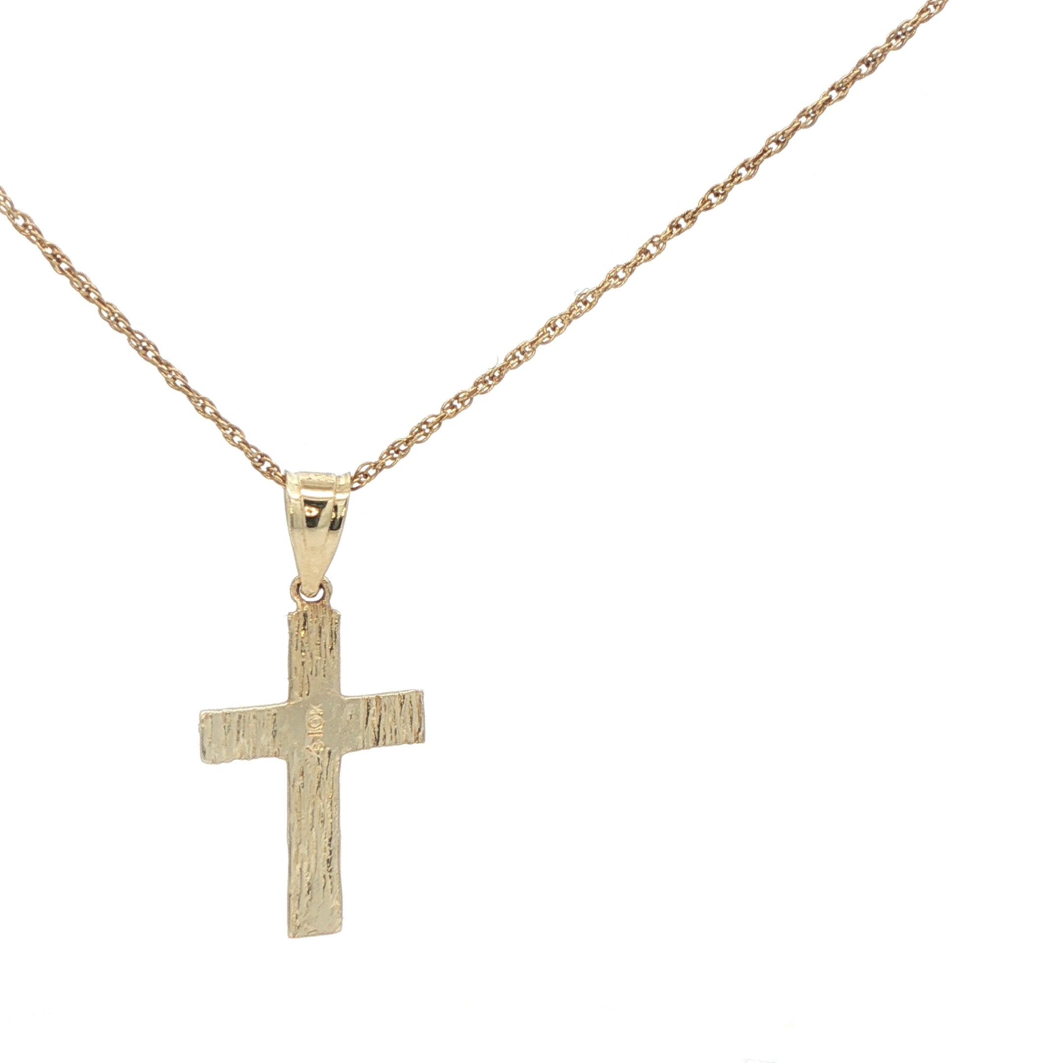 10K Yellow Gold Cross Pendant - Diamond-Cut Engraved Estate Jewelry