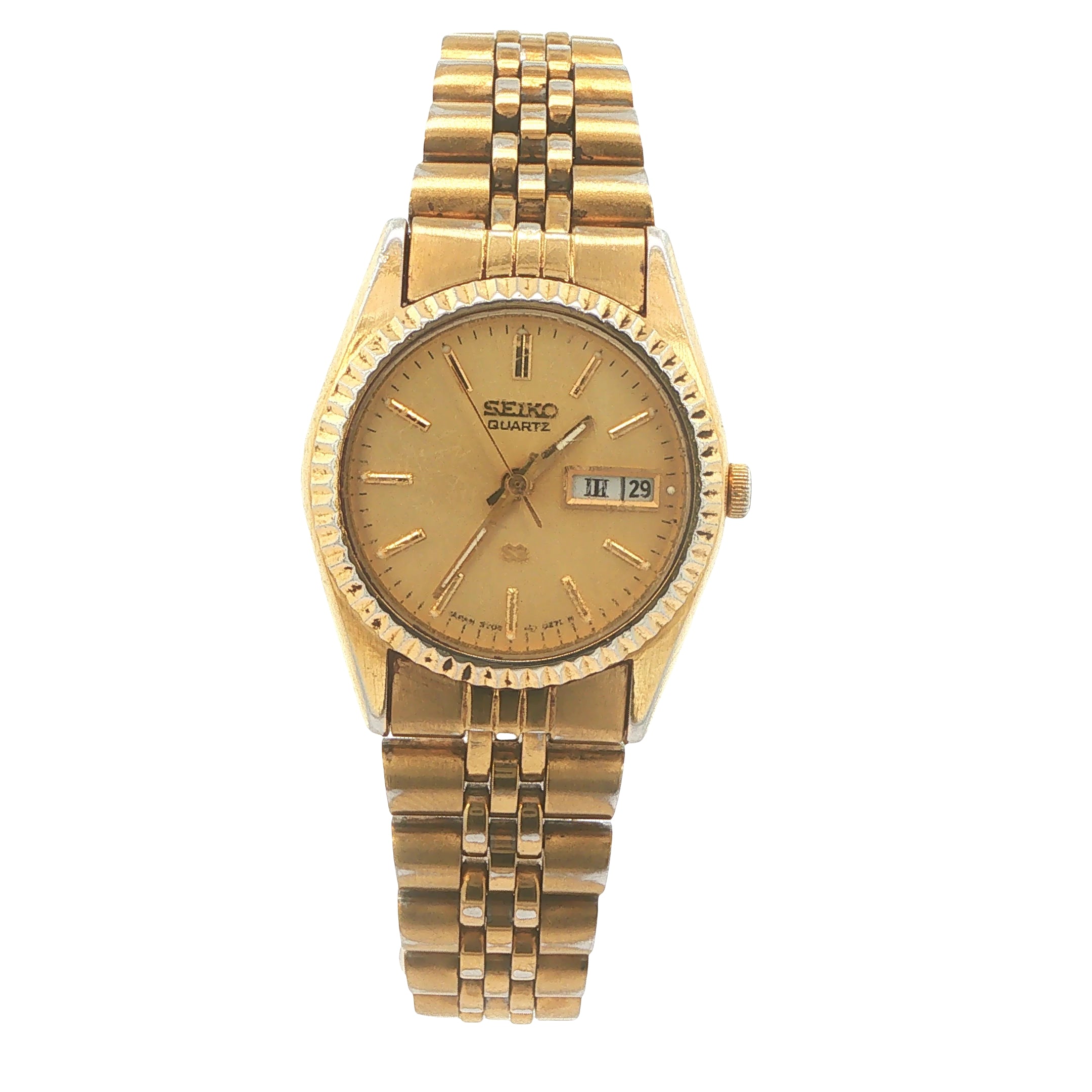 Vintage Circa 1990s Seiko Quartz Day-Date Gold-Tone Estate Watch