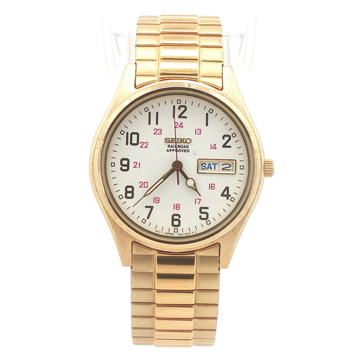 Vintage 1990s–2000s Seiko Railroad Approved Men’s 35mm Gold-Tone Day-Date Watch
