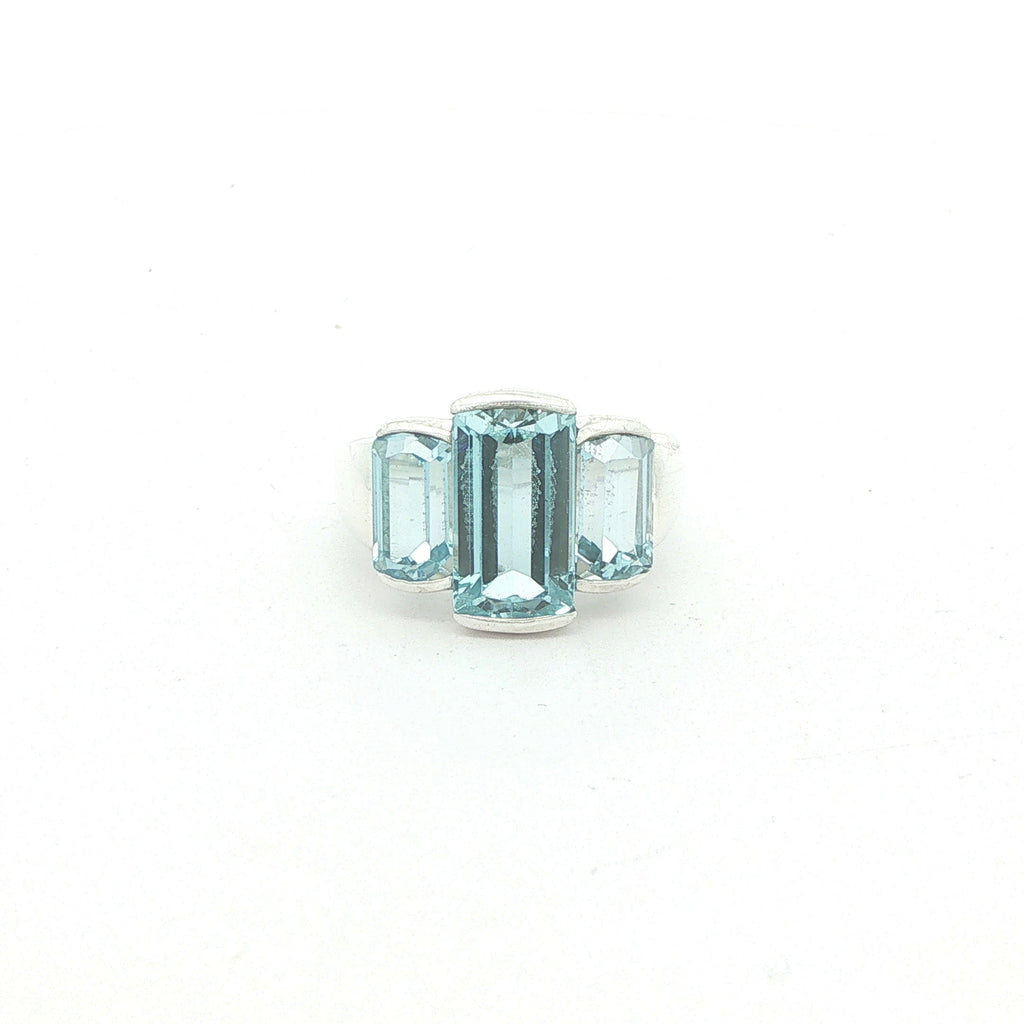 Vintage Estate Sterling Silver Three-Stone Aquamarine Ring – SZ 7
