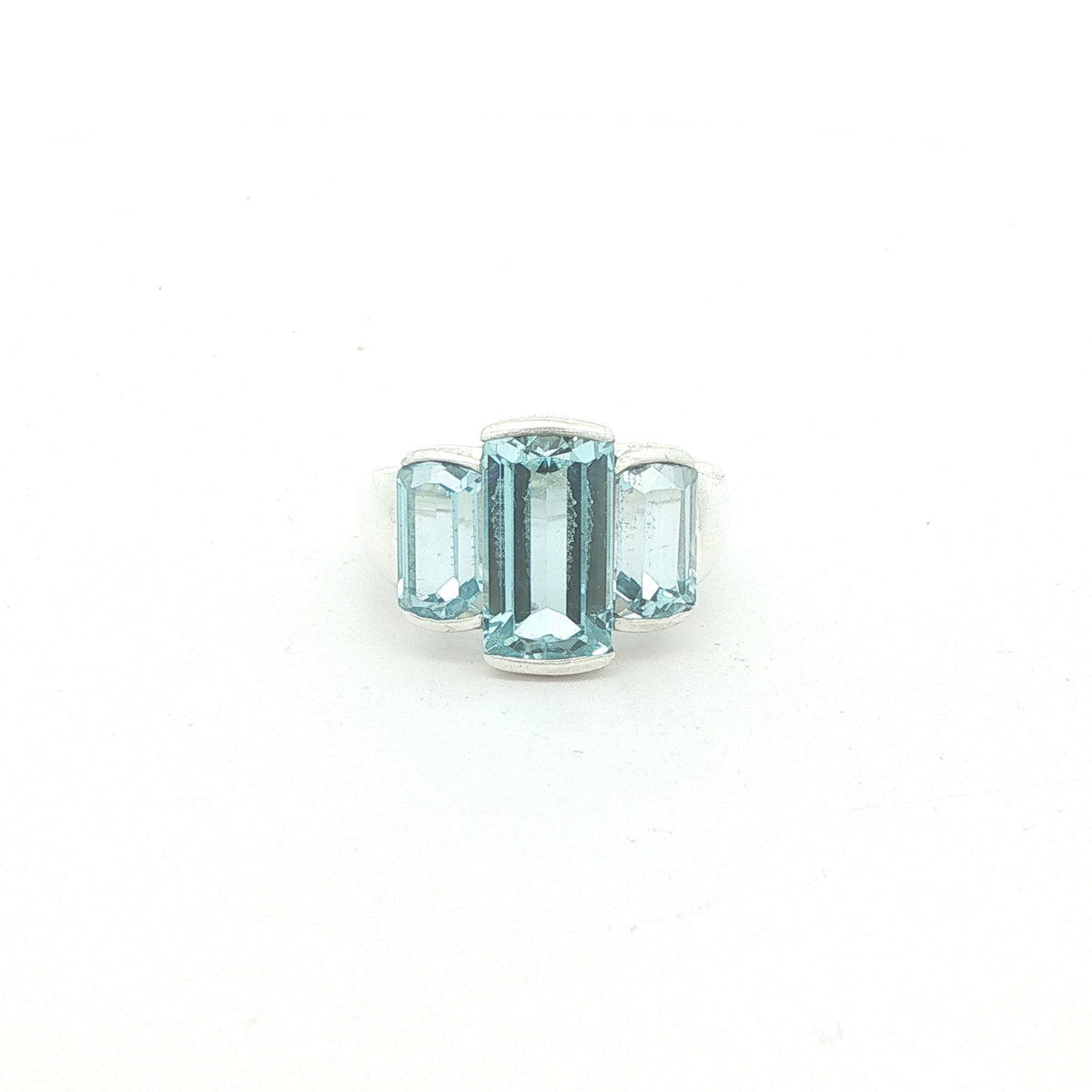 Vintage Estate Sterling Silver Three-Stone Aquamarine Ring – SZ 7