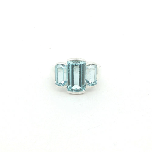 Vintage Estate Sterling Silver Three-Stone Aquamarine Ring – SZ 7