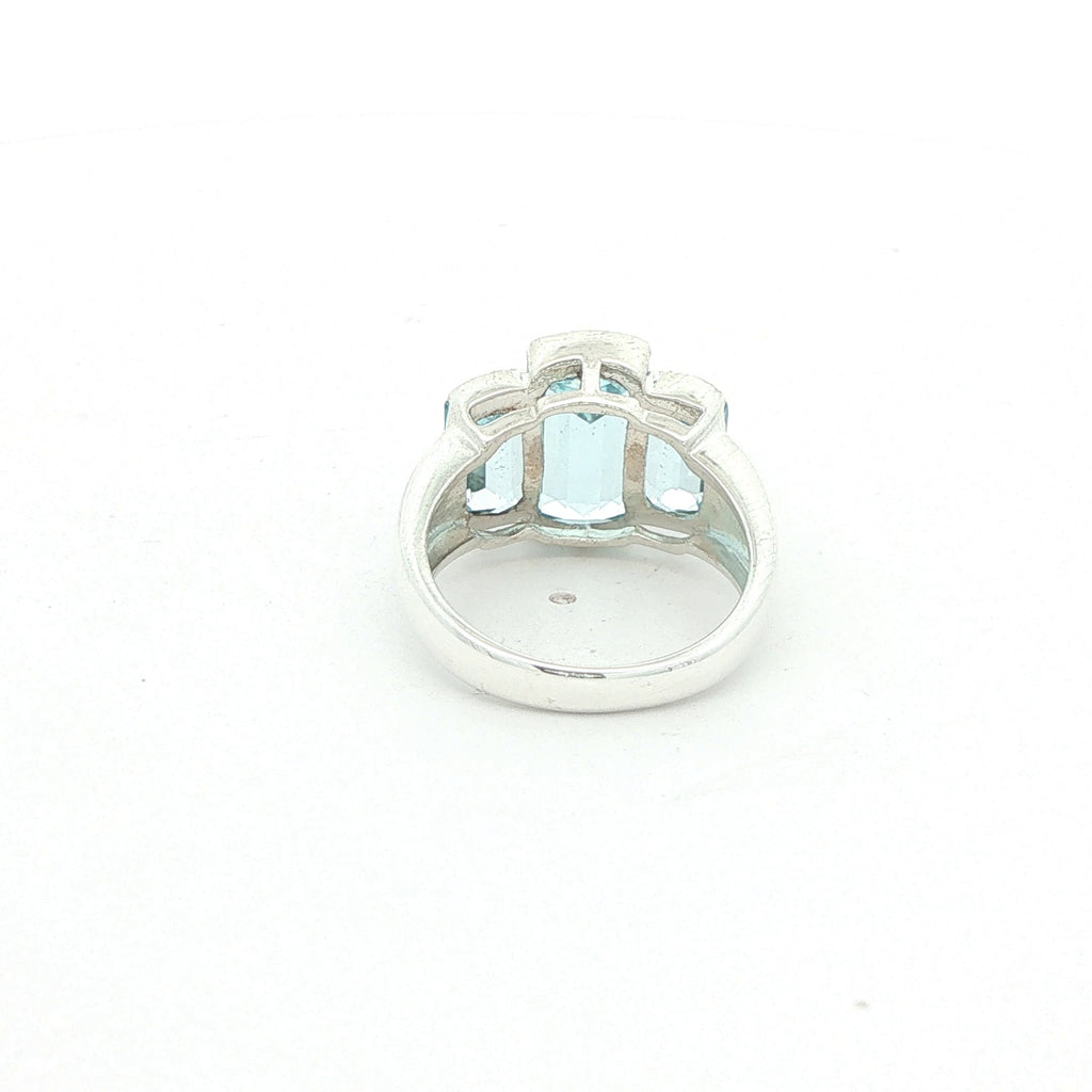Vintage Estate Sterling Silver Three-Stone Aquamarine Ring – SZ 7