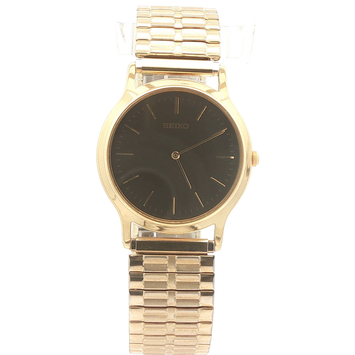 Vintage c. 1996 Seiko V700-8A10 Gold-Tone Black Dial Quartz Dress Watch