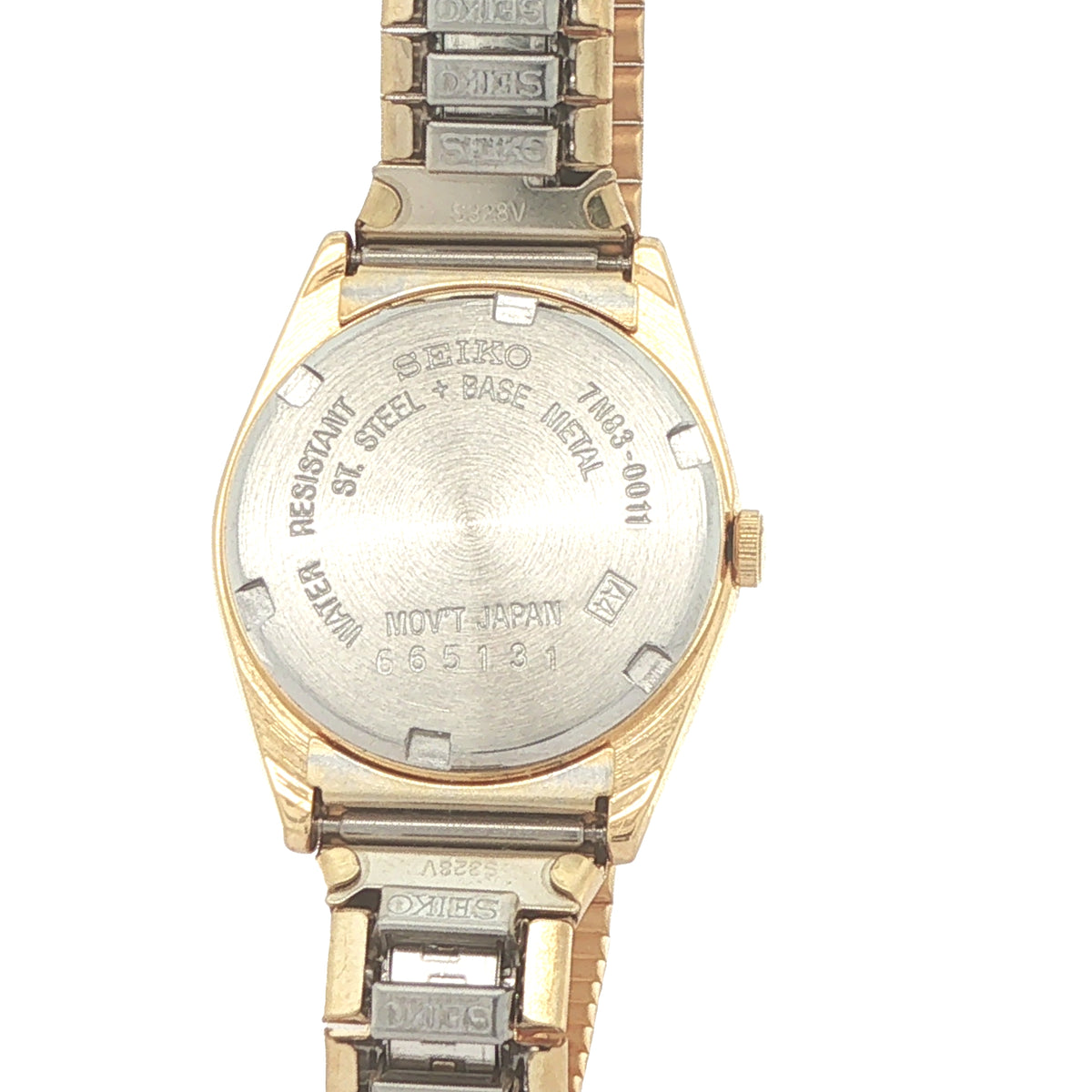 Estate Vintage Seiko Ladies’ Gold-Tone Day-Date Watch with Stretch Bracelet — Circa 1990s–2000s
