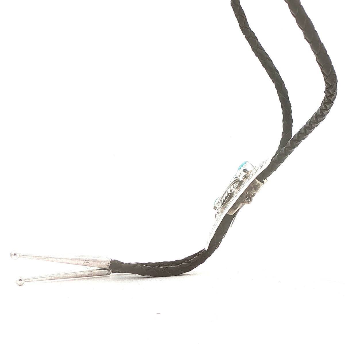 Vintage Estate Sterling Silver Natural Turquoise Feather Bolo Tie – 18-Inch Cord
