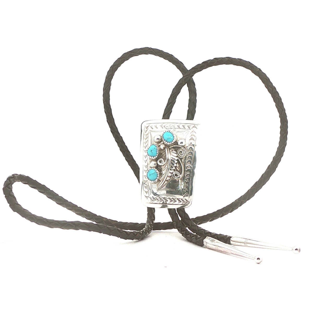 Vintage Estate Sterling Silver Natural Turquoise Feather Bolo Tie – 18-Inch Cord