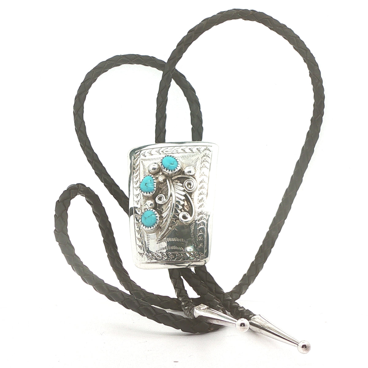 Vintage Estate Sterling Silver Natural Turquoise Feather Bolo Tie – 18-Inch Cord