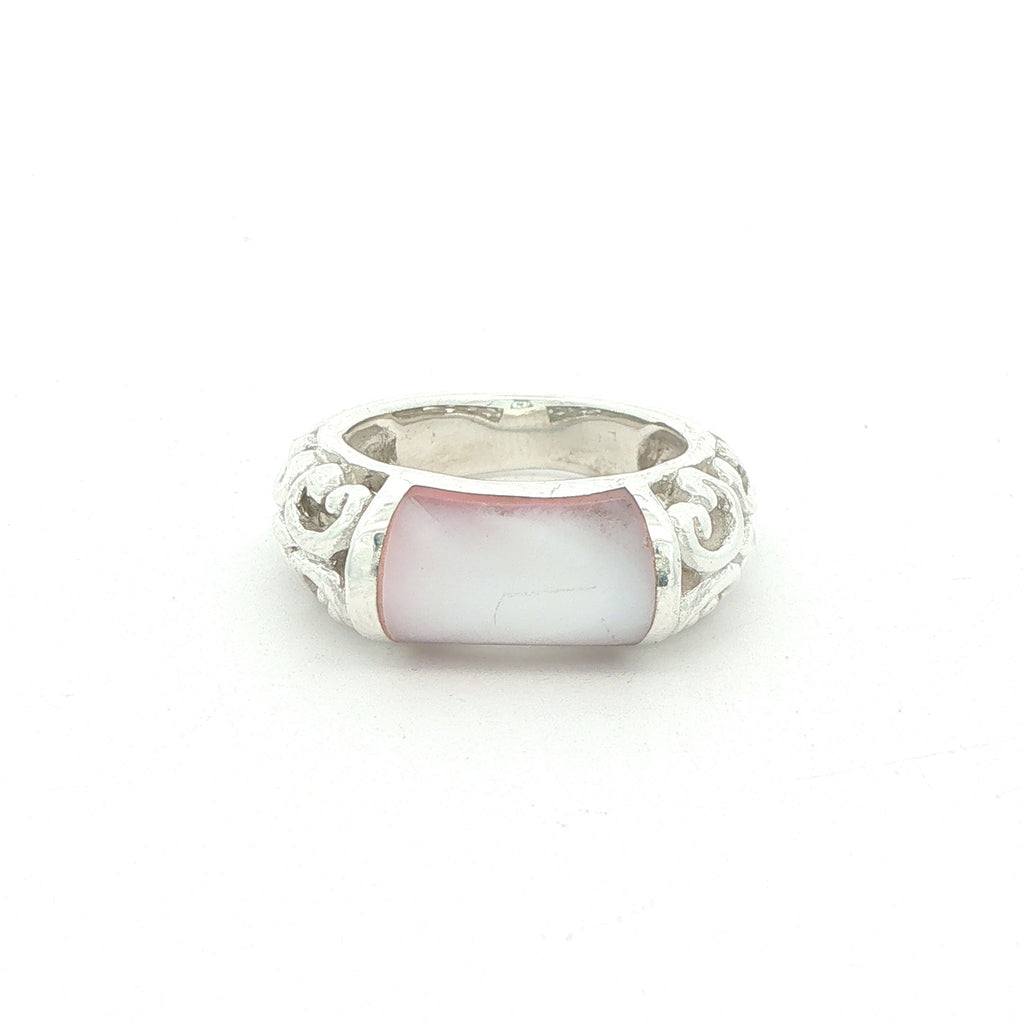 Estate Sterling Silver Pink Glass Scrollwork Ring – SZ 5.75