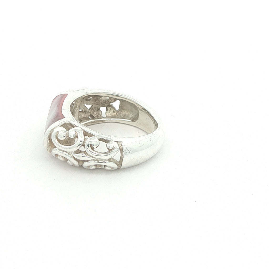 Estate Sterling Silver Pink Glass Scrollwork Ring – SZ 5.75
