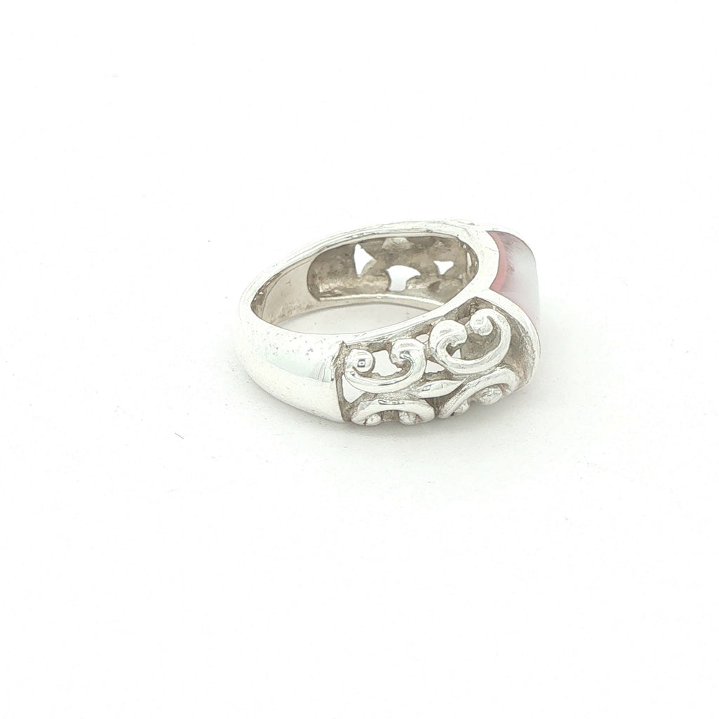Estate Sterling Silver Pink Glass Scrollwork Ring – SZ 5.75