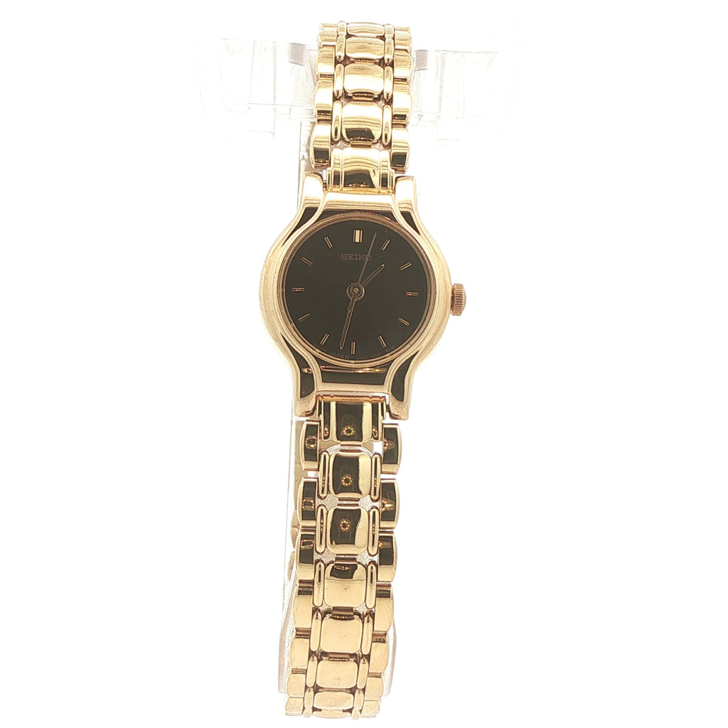 Estate Vintage Seiko Ladies’ 22mm Gold-Tone Black Dial Watch — Circa 1990s–2000s