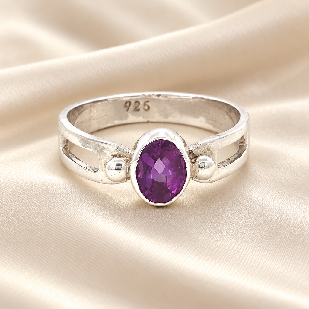 Vintage Estate Sterling Silver Oval Amethyst Ring – SZ 7.25