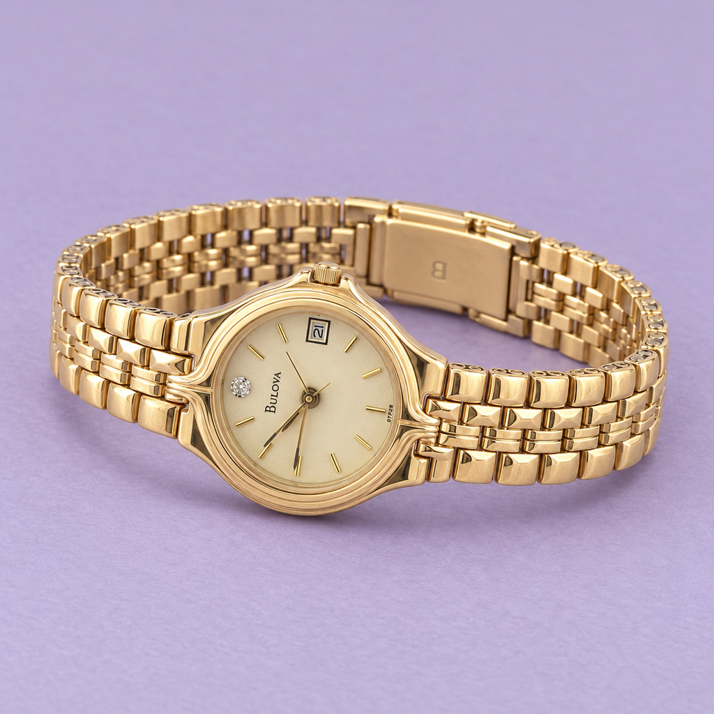 1998 Estate Vintage Bulova Ladies’ 24mm Gold-Tone Natural Diamond Watch
