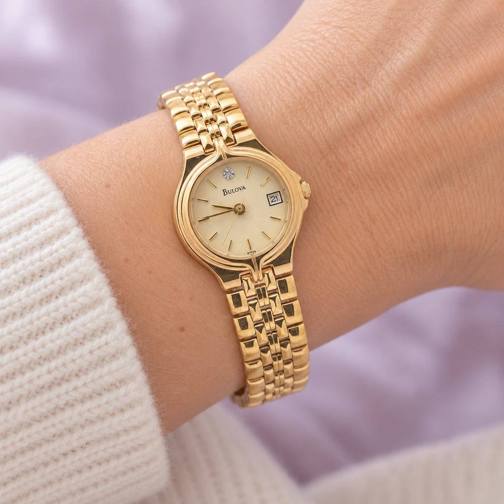 1998 Estate Vintage Bulova Ladies’ 24mm Gold-Tone Natural Diamond Watch