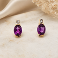Estate 14K Yellow Gold 2.50 CTW Natural Amethyst & Diamond Earrings