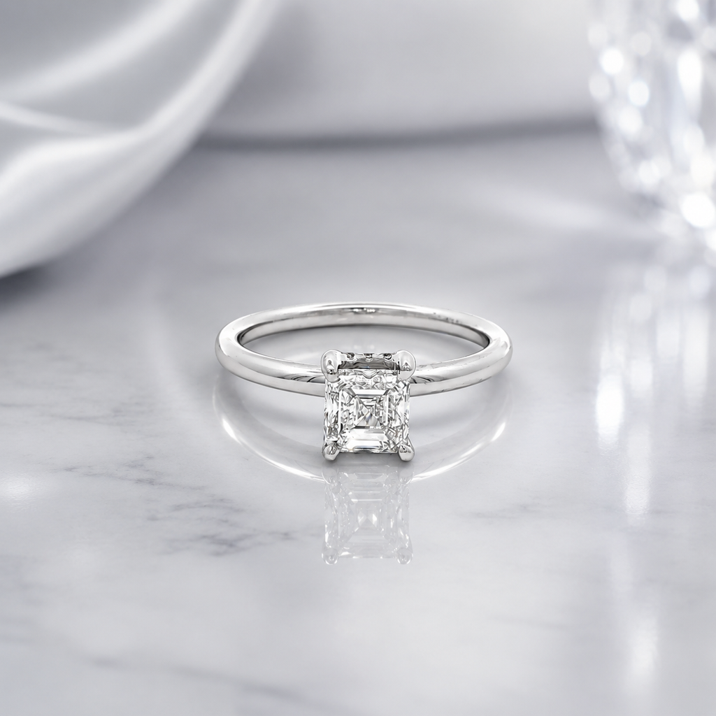 Estate 14K White Gold 1 CTW H Color Ascher Cut Natural Diamond Ring Size 6