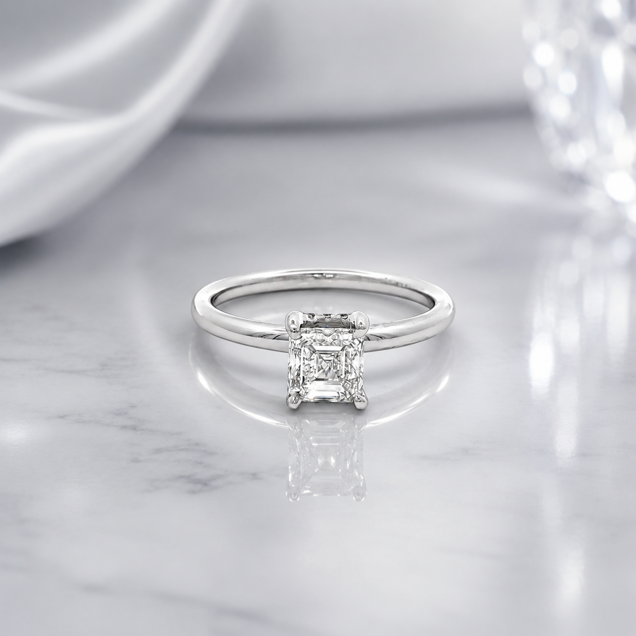 Estate 14K White Gold 1 CTW H Color Ascher Cut Natural Diamond Ring Size 6