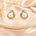 Estate Contemporary 14K Yellow Gold Cultured Pearl and Natural Diamond Accent Earrings