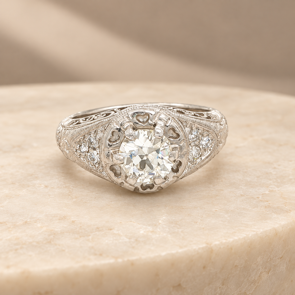 Estate Art Deco Era Platinum Filigree Diamond Ring Circa 1920s–1930s – 1.05CT VS1 G/H